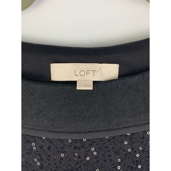 Loft Sequin Shift Dress Womens Size 6 Wool Blend Grey Black Sleeveless - Picture 3 of 9